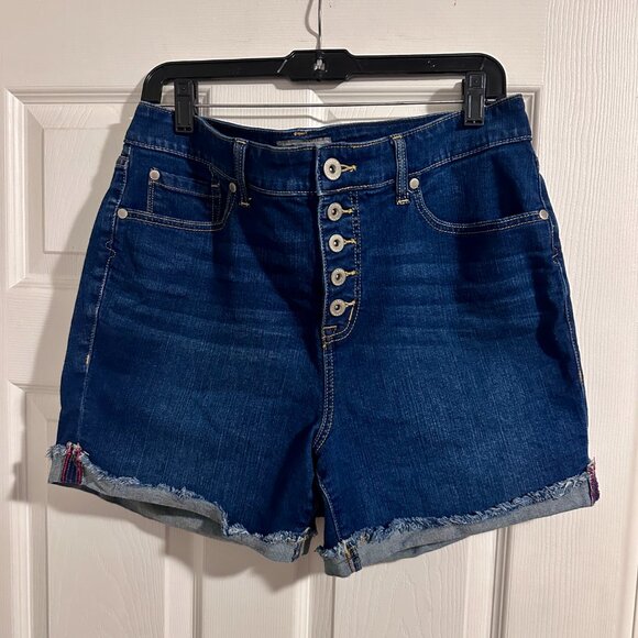 Torrid Vintage Stretch High-Rise Button Fly 5" Denim Shorts, Plus Size 14 - Picture 2 of 4